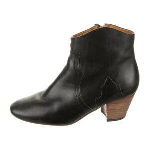 Isabel Marant Dicker Leather Ankle Boots Black Western Booties Zip-Up Size 6